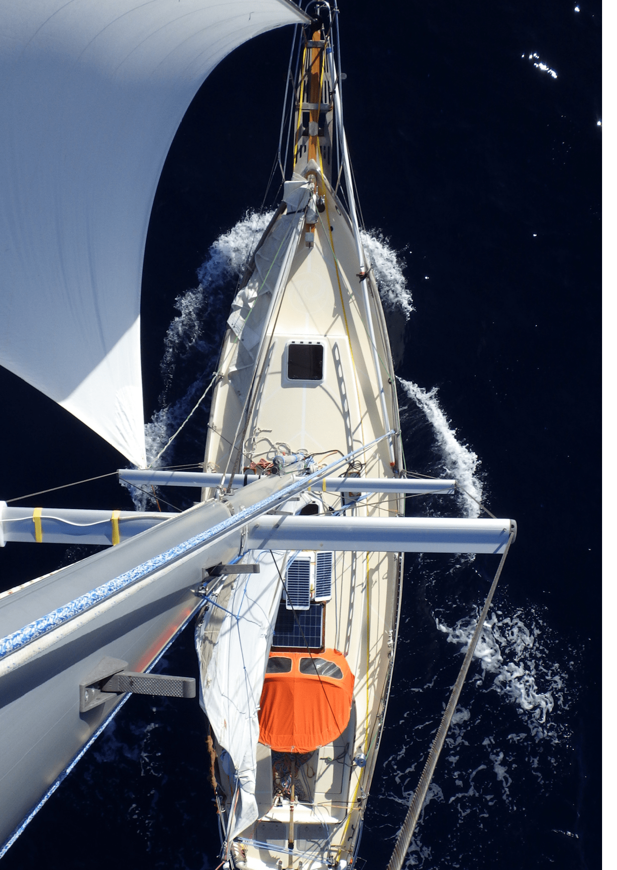 View down from the mast on skipper Kirsten Neusch fers boat 'Minnehaha'