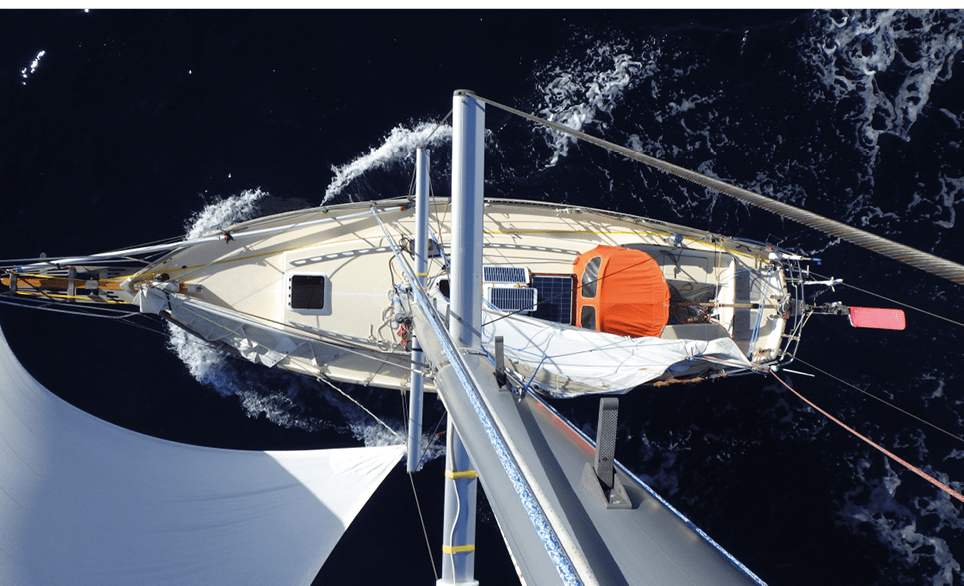 View down from the mast on skipper Kirsten Neusch fers boat 'Minnehaha'