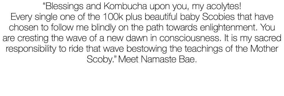 “Blessings and Kombucha upon you, my acolytes! Every single one of the 100k plus beautiful baby Scobies that have cho...