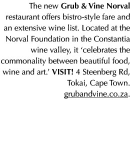 The new Grub & Vine Norval restaurant offers bistro style fare and an extensive wine list. Located at the Norval Foun...