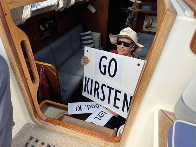 #GGR2022  Kirsten Neusch fer - Cape George 36 “ MINNEHAHA " - 2nd through the Hobart Gate on Xmas Day 112 Days out from Les Sables d'Olonne looking very relaxed and in love with her yacht................ PICS : Don & Jane GGR...20221225