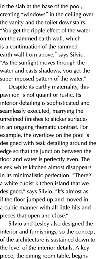 in the slab at the base of the pool, creating “windows” in the ceiling over the vanity and the toilet downstairs. “Yo...