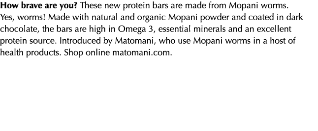 How brave are you? These new protein bars are made from Mopani worms. Yes, worms! Made with natural and organic Mopan...